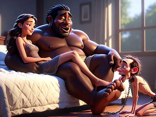 Submissive Man Grovels and Licks His Dominant Wife's Feet