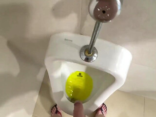 Dared to Piss Fully Naked in Public Toilets Urinal