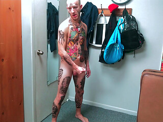 Fully Tatted Man Dildo Fucked