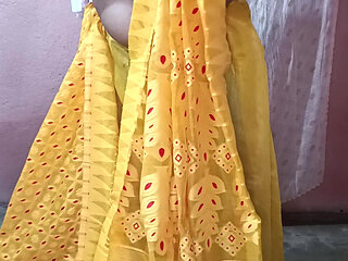 Yellow Saree Dropping Solo Sfw