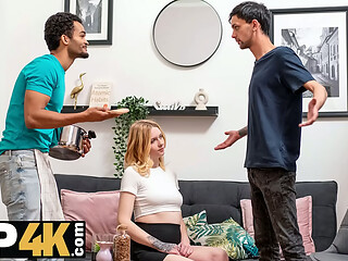 CUCK4K. Pregnant blonde with natural tits is enjoying stranger'_s cock in front of her husband