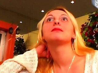Amateur Busty Blonde gives a sloppy and steamy deepthroat blowjob while