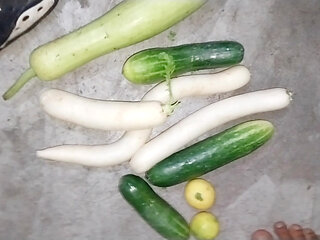 Big gourd. Fucking my ass with cucumber and lemon. Gay vaginal sex