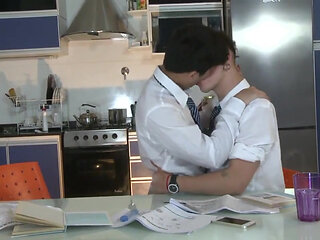 College students fuck in the kitchen