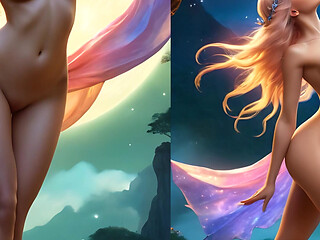 Beautiful Nude Elf Woman Dancing on a Beam of Moonlight