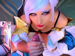 Cosplay cutie in lingerie feeds her hunger for cock in POV