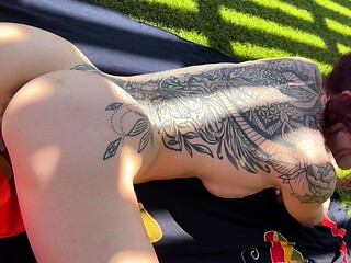 Melody masturbates outdoors with panties on