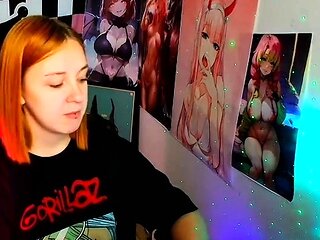Amateur redhead masturbates then gives a blowjob