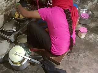 In the kitchen, the stepsister showed the stepbrother's ass pussy breasts and stood the stepbrother's cock