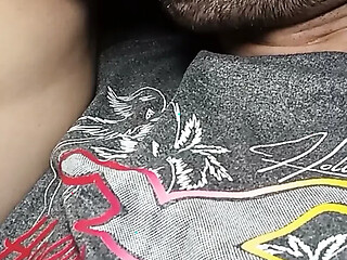Lucky guy with big natural tits drooping on his face for licking and nipple play
