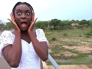 Hot African girlfriend POV sloppy road head throat fuck at safari!