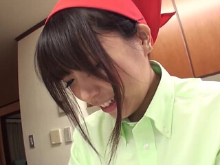 A young Japanese cleaning lady doesn't just clean the apartmentshe cleans the landlord's cock, too.