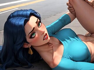 Blue Hair Milk Goddess Sips Double Penises