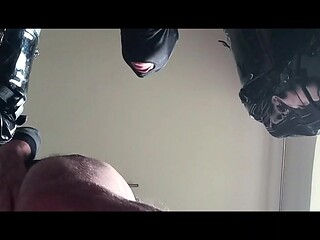 Mature MILF gets throatfucked with ring gag and swallows cum