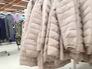 Diaper Girl gets wet in Pull Up while shopping outside