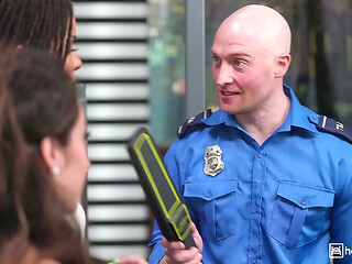 Ebony Traveler and Busty Brunette Get Searched and Fucked by TSA Agent