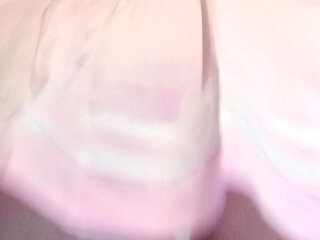 Thick BBW rides big realistic dildo in a pink babygirl cheer dress