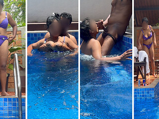 Desi Couple Risky Andawater Pool Sex - Underwater Milk Press Boobs, Doggy Fuck & Cum in Mouth