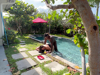Thick Hotwife Takes Her First Massive BBC Poolside