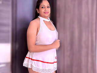 Hot Desi Girl in Nurse Costume tight pussy fuked, Indian husband-wife xxx romance Hindi Sex Video