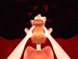 Miko the Sexy Redhead in a Red Room Intense No-Hands Sloppy Blowjob with Moans, and Glory Hole Mouth Fuck