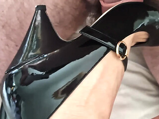 Wife caught getting a shoejob in her patent Mary Janes
