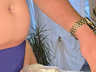 Man wants to empty his full balls with ring and masturbator! Big sperm load!