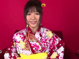 Chiharu in Kimono Gives Japanese Blowjob and Gets Fucked Hard