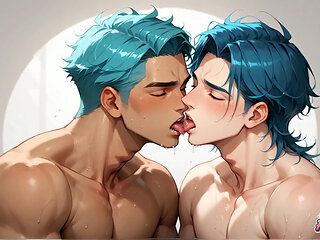Gag-worthy Creampie, Dude! Wow, the Blue-haired Cutie's Shower Sex!