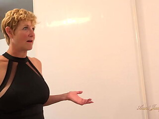 Mature MILF sucks and rides young friend's cock, gets covered in cum