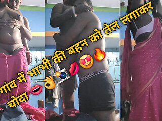 Bhabhi was fucked after applying oil in the village