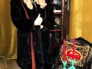 Outdoor solo masturbation scene with curly blonde