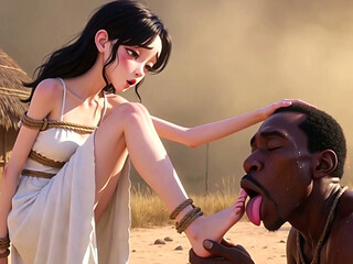 White Woman Tied in Africa - African Man Licking Her Feet