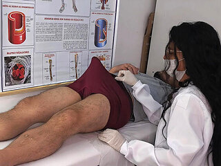 Nurse Excited By Patient's Huge Uncontrollable Erection In Hospital - Brunette Latina In Uniform