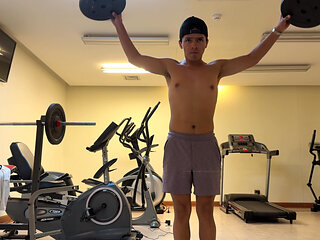 Training naked in the hotel gym