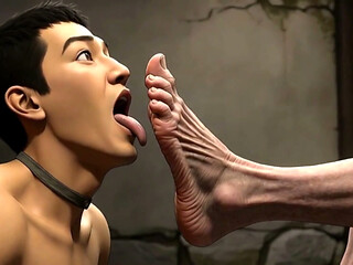 Male Slave Licking 90 Year Old Granny Wrinkled Feet - Horny Mistress
