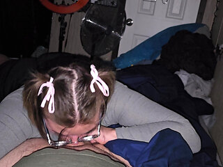Gave Him Sexy Blowjob with Bows in My Hair and Swallowed
