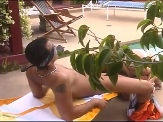 Nicole sucks on her mans cock out by the pool before getting fucked hard