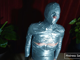 Hardcore Corporal Punishment with Upper Leg Caning and CBT While in Tape Bondage