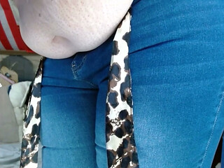 fat sissy with tits wearing and stripping out them tight jeans