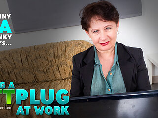 Granny Nata Is Wearing A Buttplug At The Office