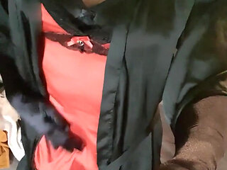 Feeling very naughty in lingerie and my favorite red satin night dress