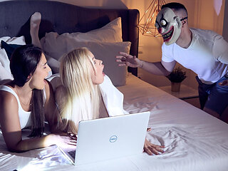Scary Movie Night Turns Into Threesome Hot Sex