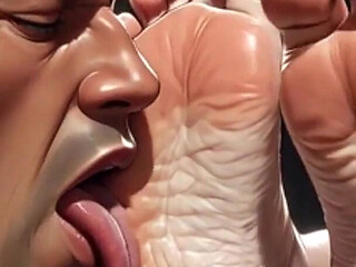 90 Year Old Granny Having Her Feet Licked by Slaves - She Loves It