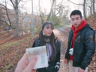 Japanese traveler ends up taking white cock in POV