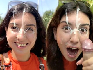 Public Blowjob in the Bushes with Stranger and Crazy Cumwalk Covered in Cum