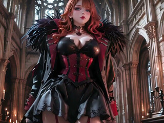 Gothic Redhead Queen! a Lavish Coronation in the Candlelit Hall, Kneeling with a Golden Cup and Sheer Stockings