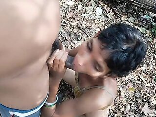 Village girl gets drilled by her stepbrother in the jungle during summer