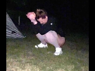 Outdoor Flashing and Teasing WET Pussy BIG Dick and a campfire