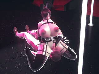 Thick mature bunny face sitting on a customer in her club: 3D porn Hentai